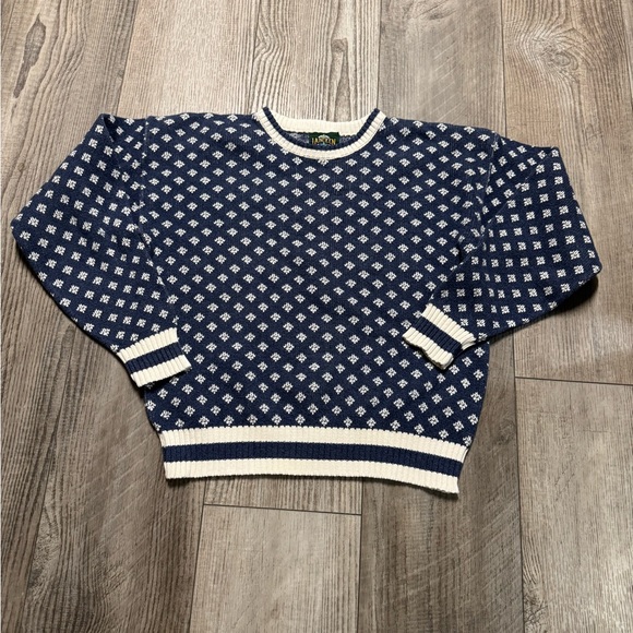 VTG 80s Jantzen Grandpa Sweater Mens Medium Birdseye Textured Grunge Retro Blue - Picture 2 of 5